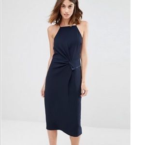 Warehouse halterneck ruched side midi dress
